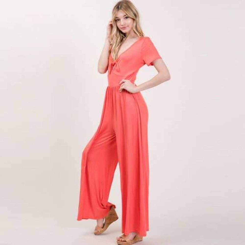 Coral Tie Front Jumpsuit